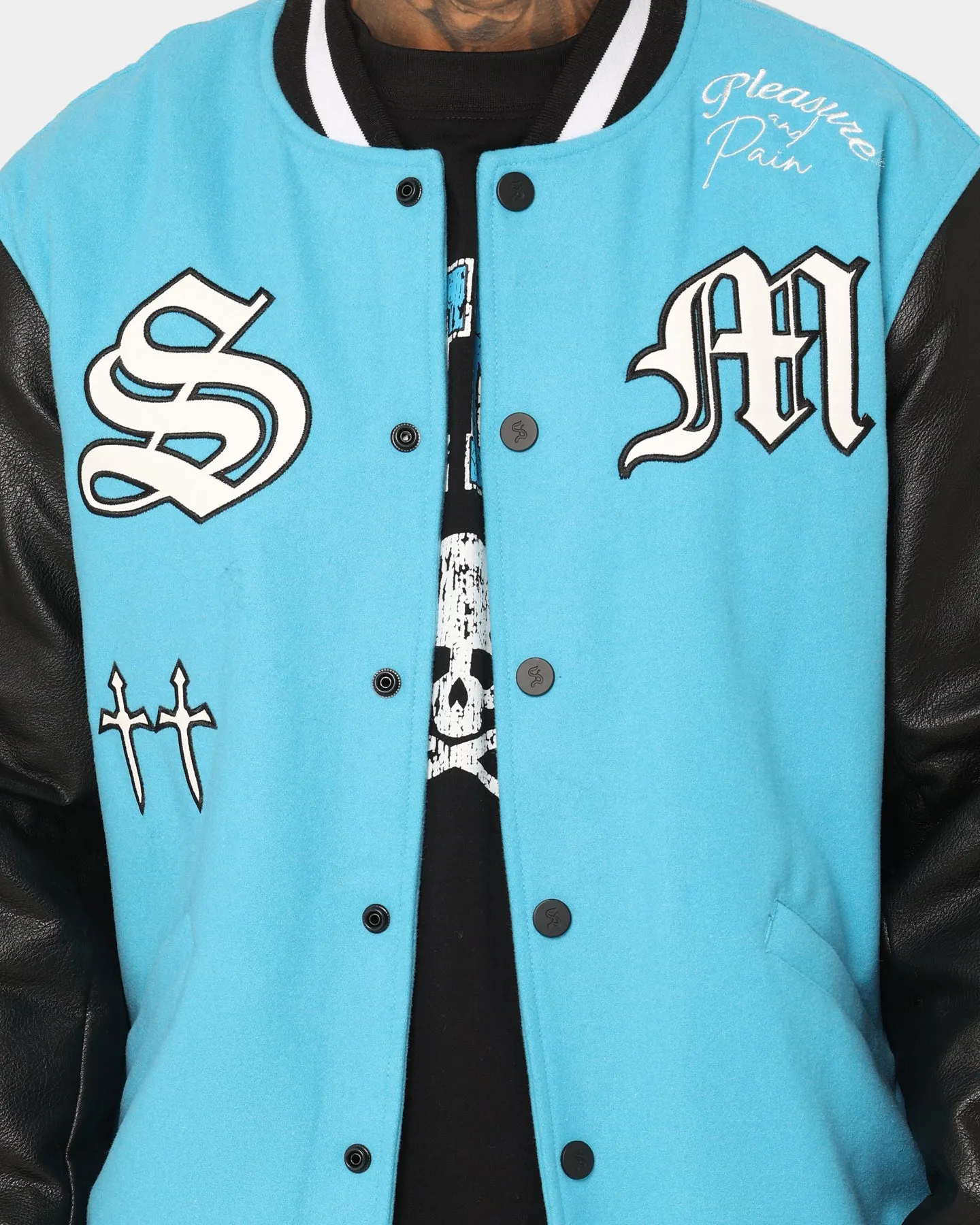 Saint Morta Graveyard Varsity Jacket Cyan