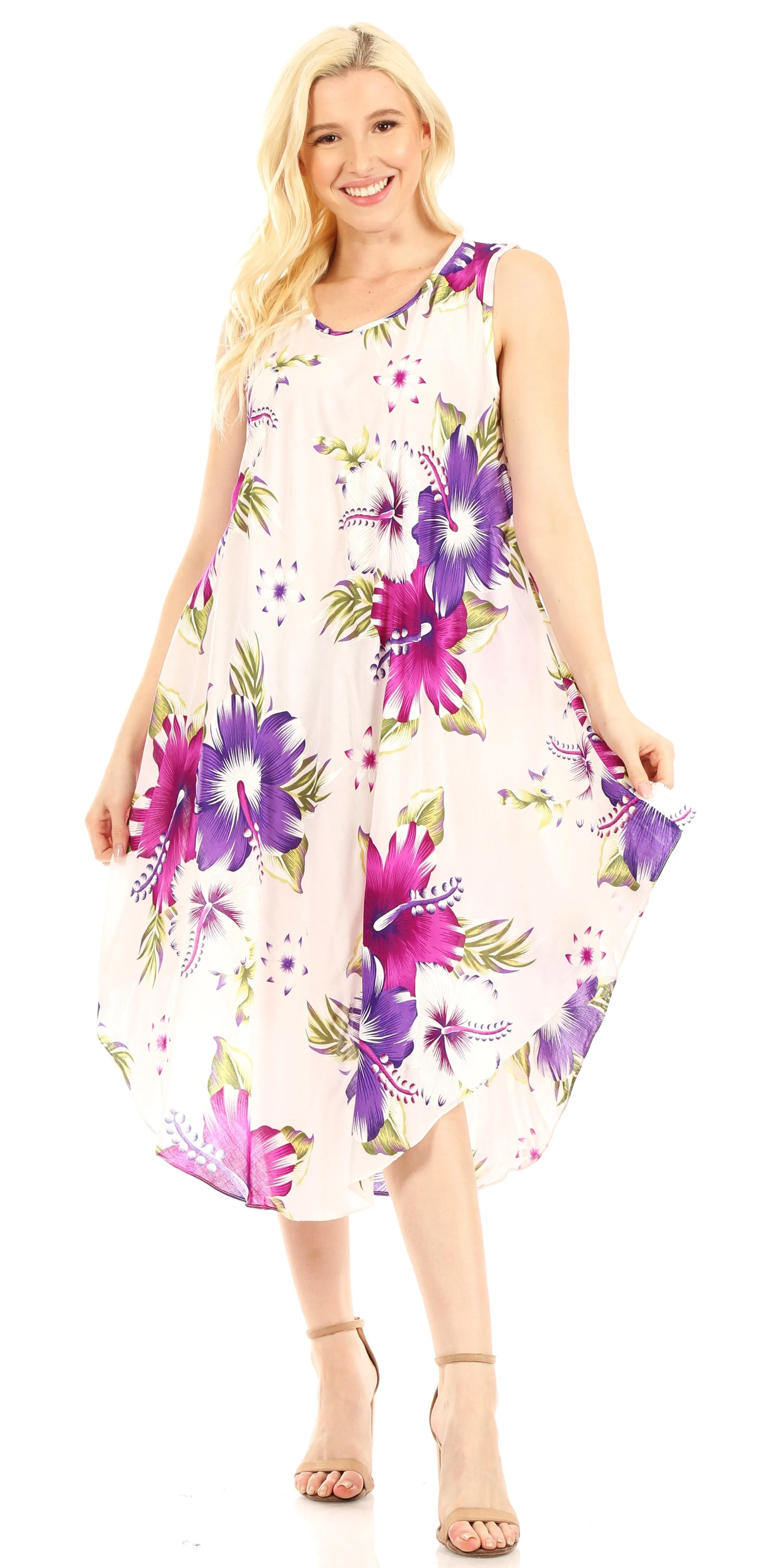 Sakkas Clara Women's Casual Summer Sleeveless Sundress Loose Floral Print Dress