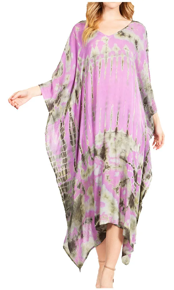 Sakkas Clementine Women's Tie Dye Caftan Dress/Cover Up Beach Kaftan Boho Summer