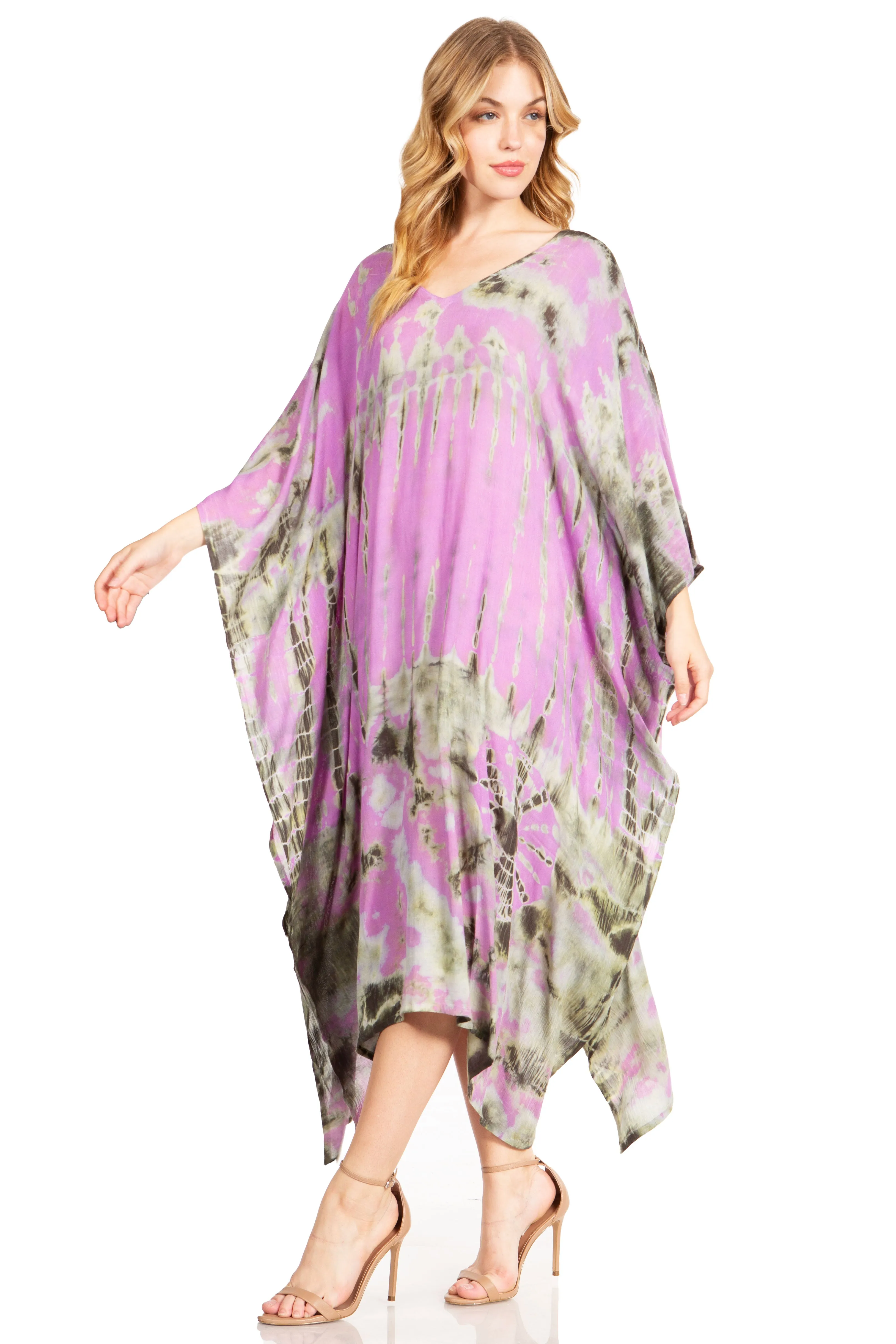 Sakkas Clementine Women's Tie Dye Caftan Dress/Cover Up Beach Kaftan Boho Summer