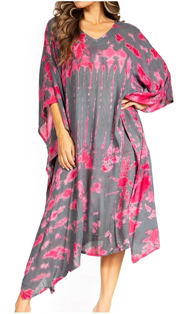 Sakkas Clementine Women's Tie Dye Caftan Dress/Cover Up Beach Kaftan Boho Summer