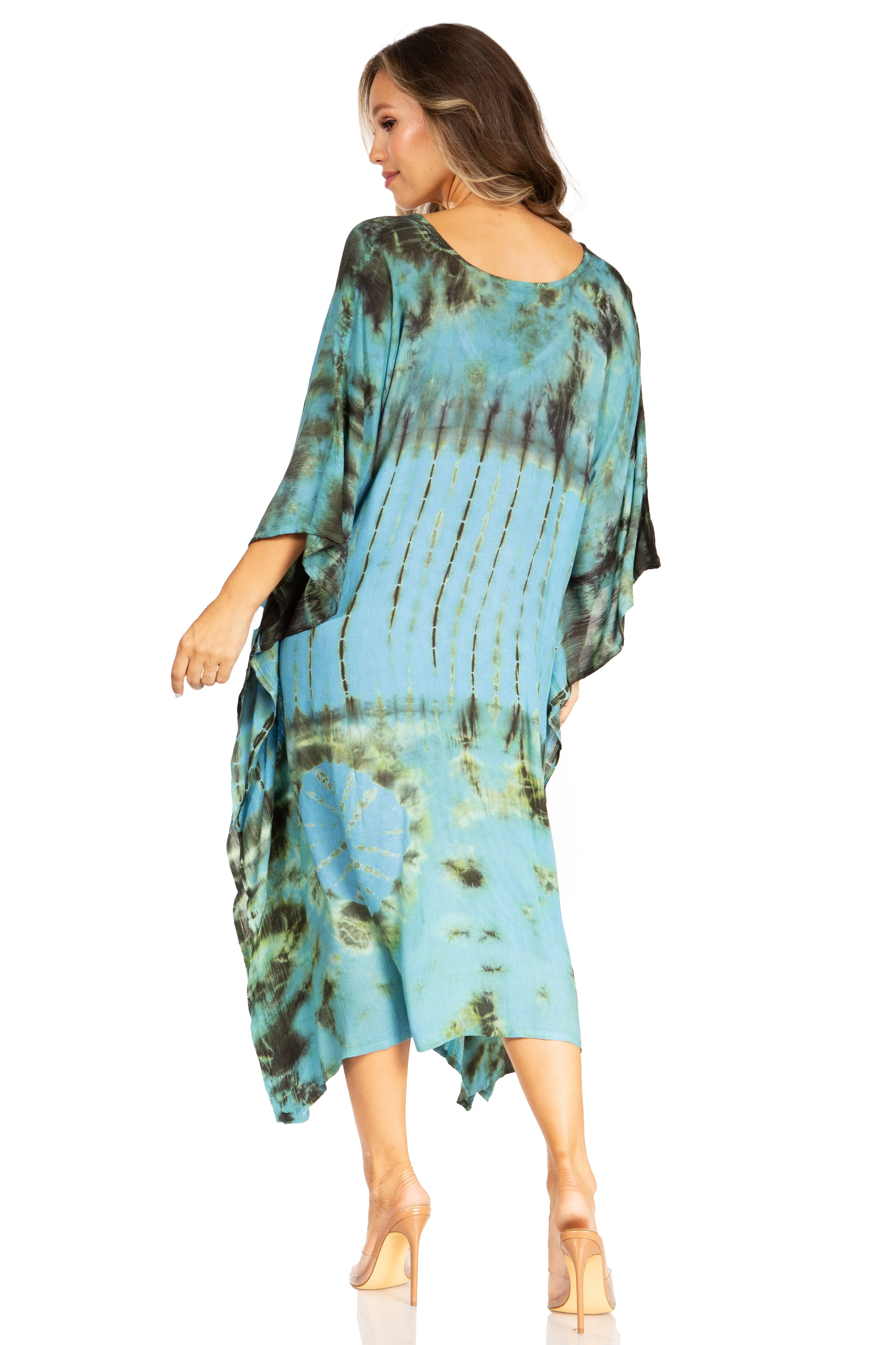 Sakkas Clementine Women's Tie Dye Caftan Dress/Cover Up Beach Kaftan Boho Summer