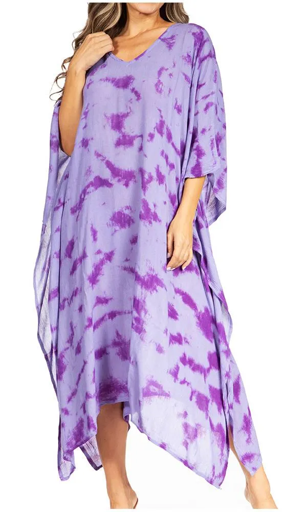 Sakkas Clementine Women's Tie Dye Caftan Dress/Cover Up Beach Kaftan Boho Summer