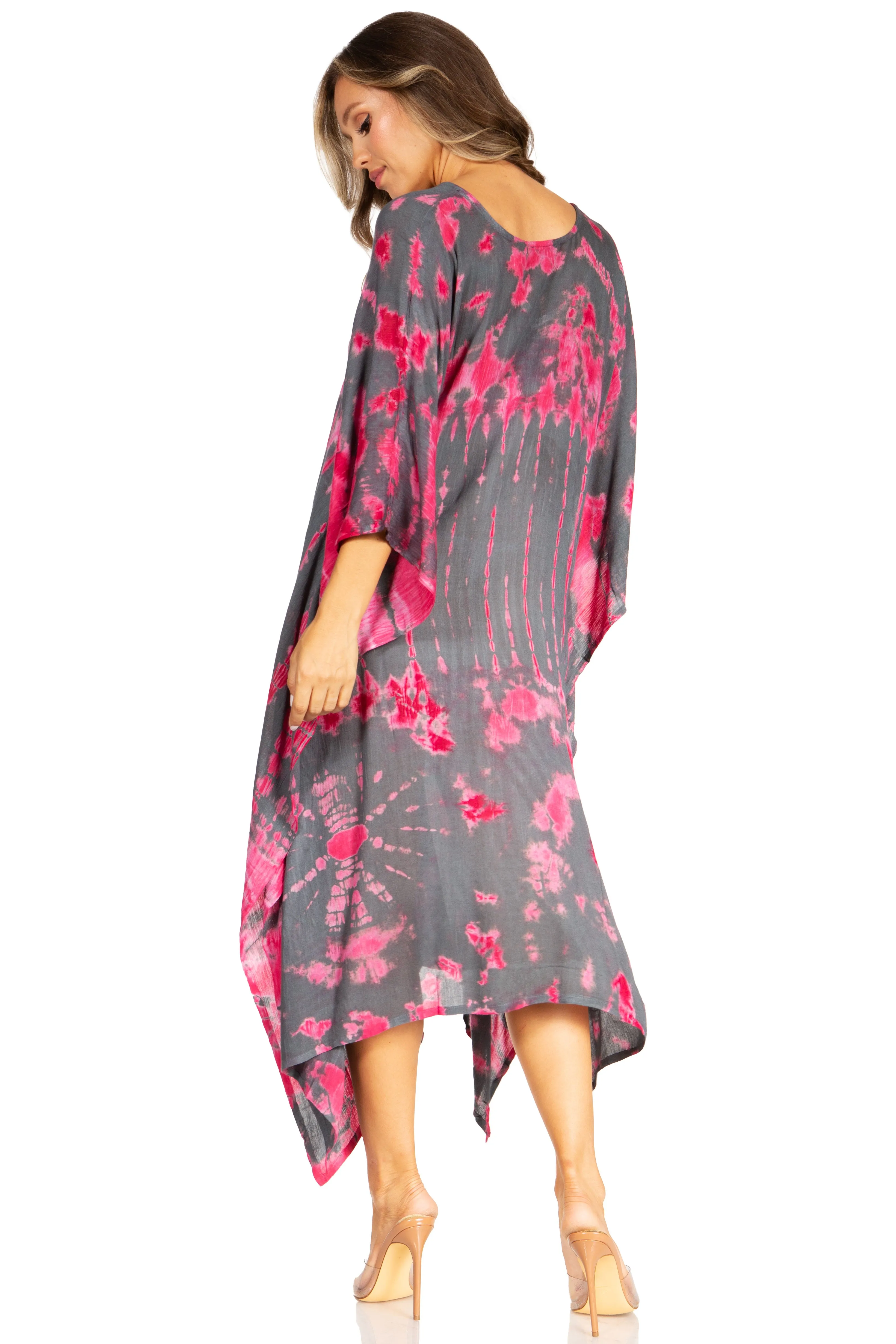 Sakkas Clementine Women's Tie Dye Caftan Dress/Cover Up Beach Kaftan Boho Summer