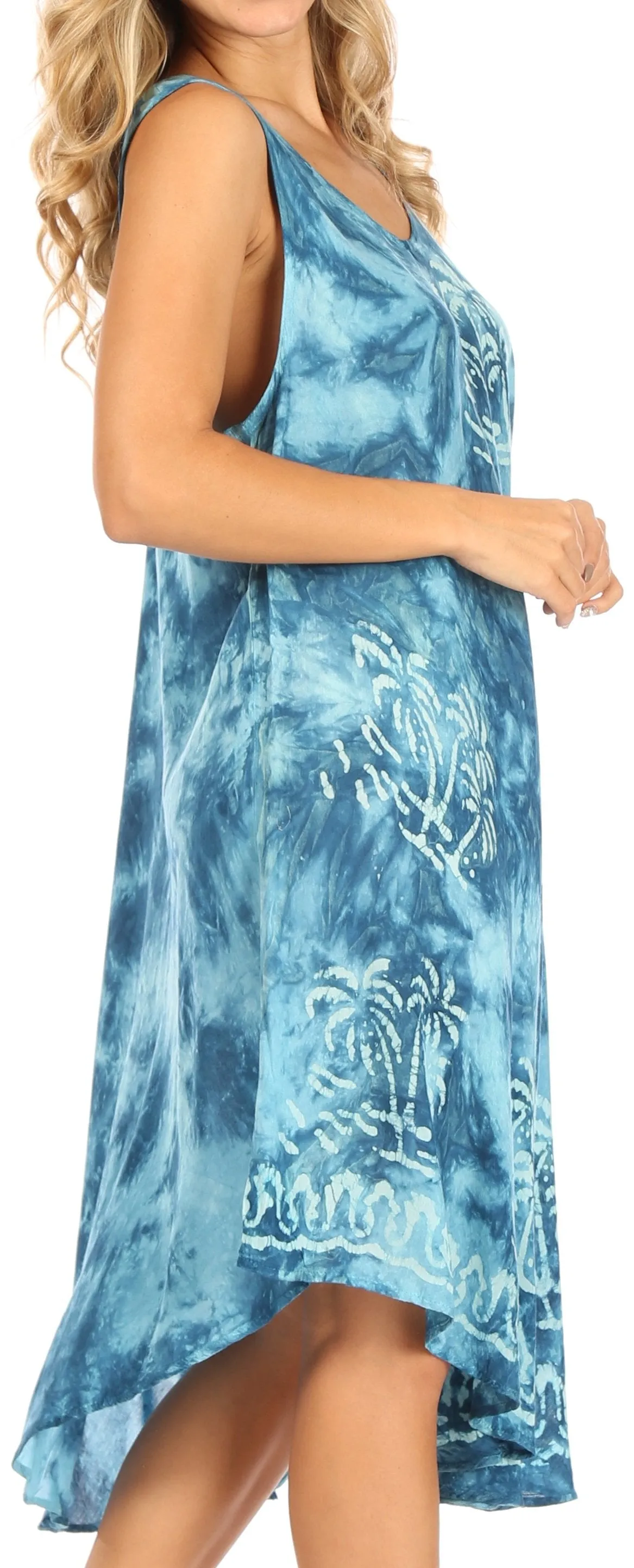 Sakkas Mara Women's Casual Sleeveless Tank Flare Midi Boho Batik Dress Cover-up