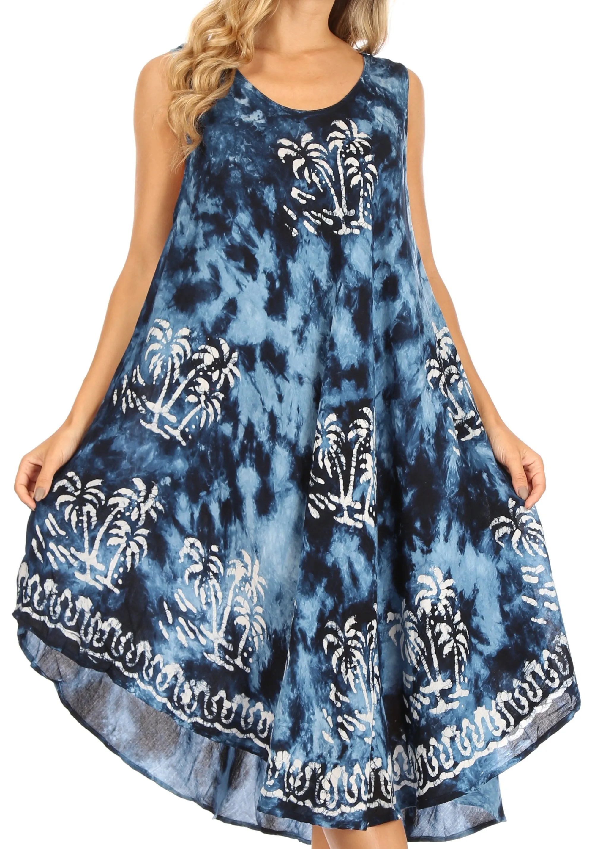 Sakkas Mara Women's Casual Sleeveless Tank Flare Midi Boho Batik Dress Cover-up