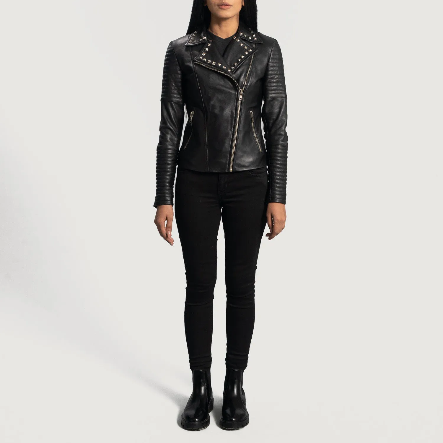 Sally Mae Studded Black Leather Biker Jacket