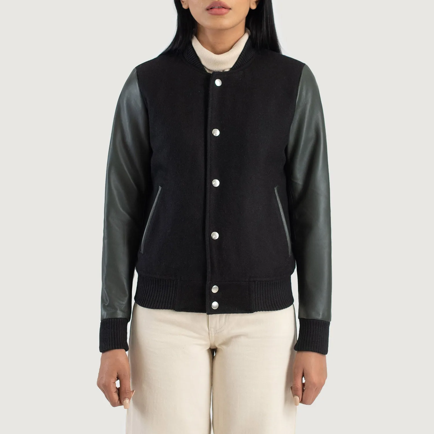 Savant Green Hybrid Varsity Jacket