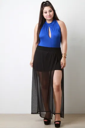 Semi-Sheer Mesh Slit Maxi Skirt