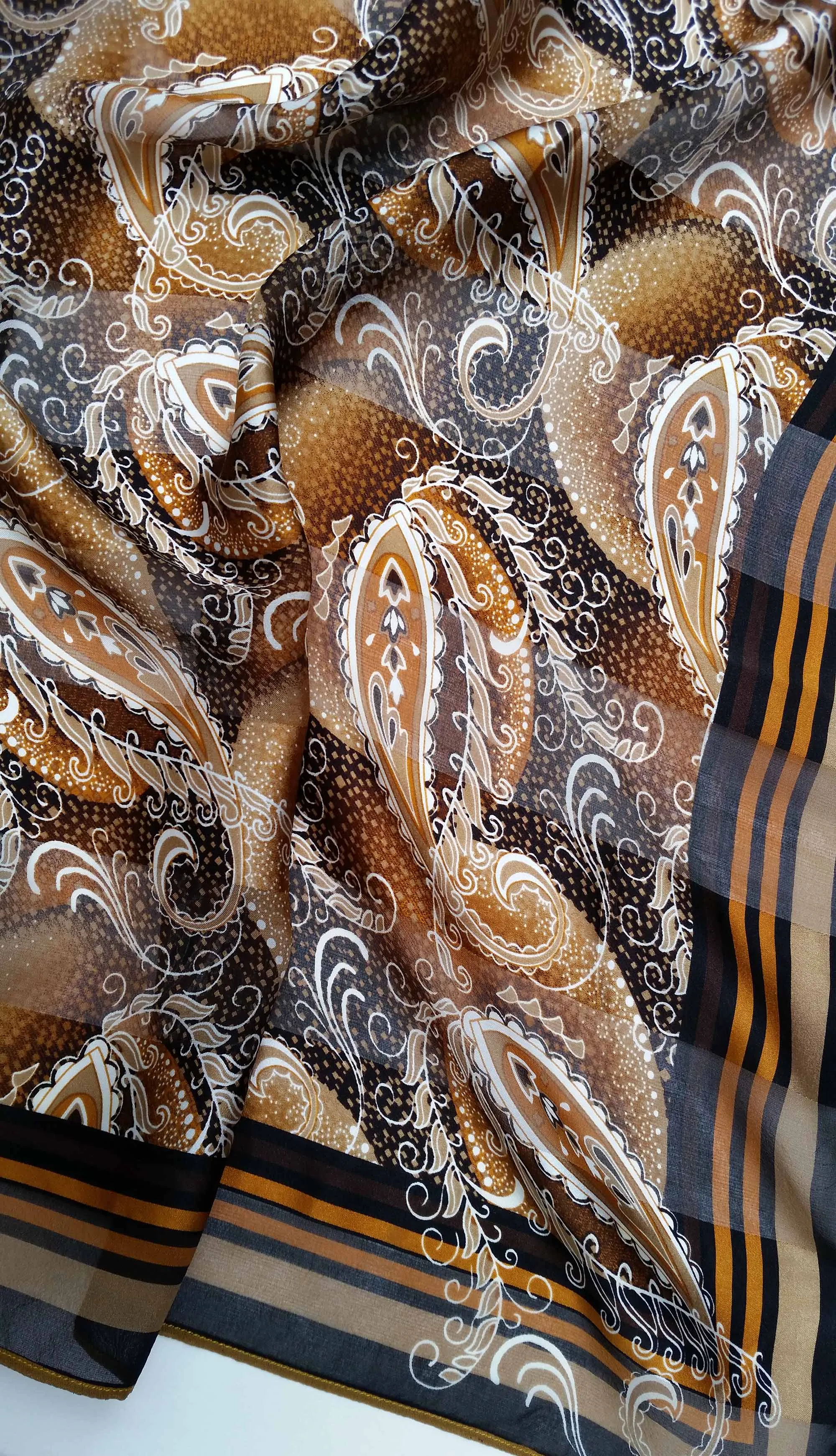 Silk Print Scarf - Bronze Espresso Paisley