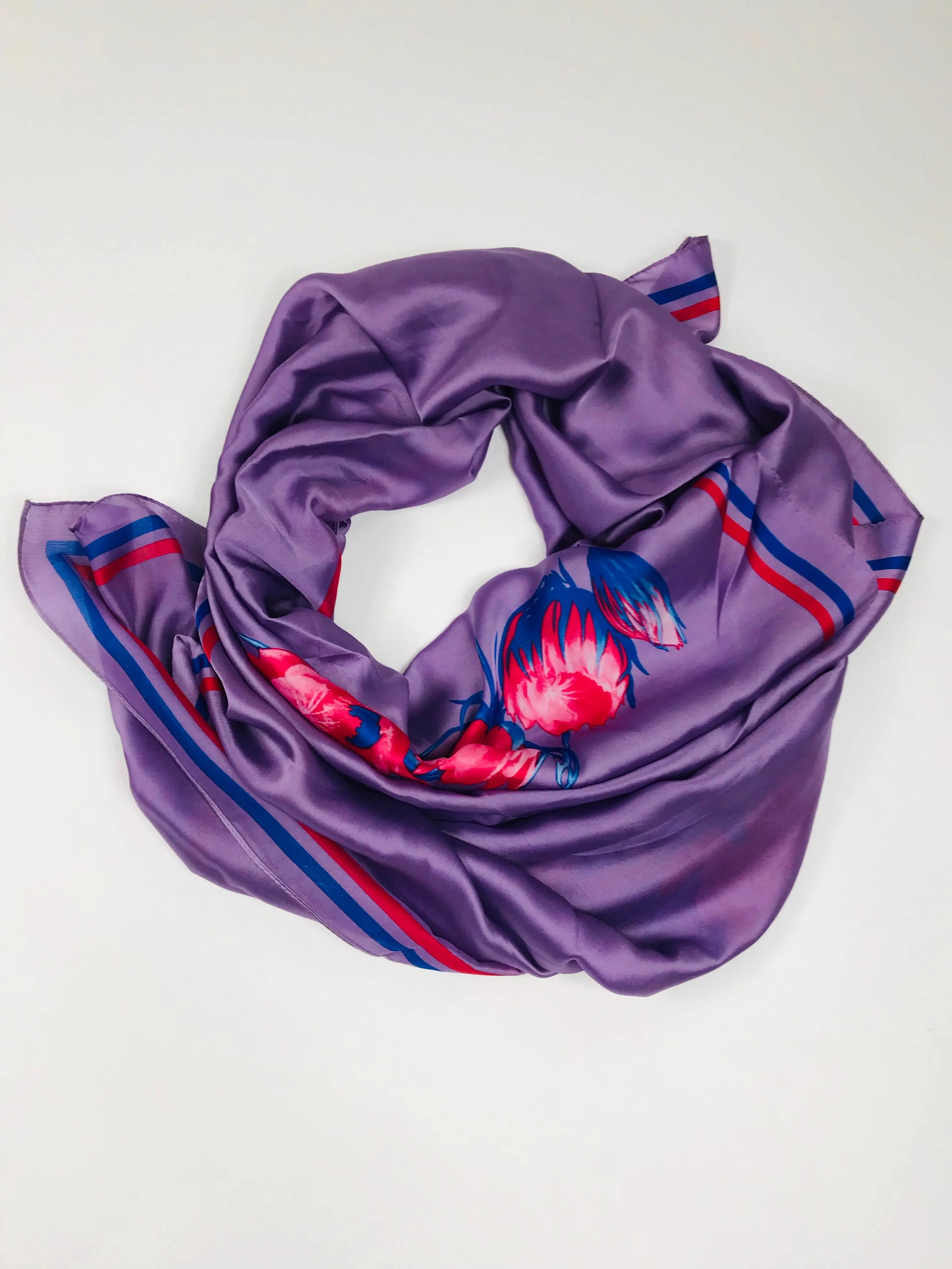 Silk Scarf With Floral Design - Purple