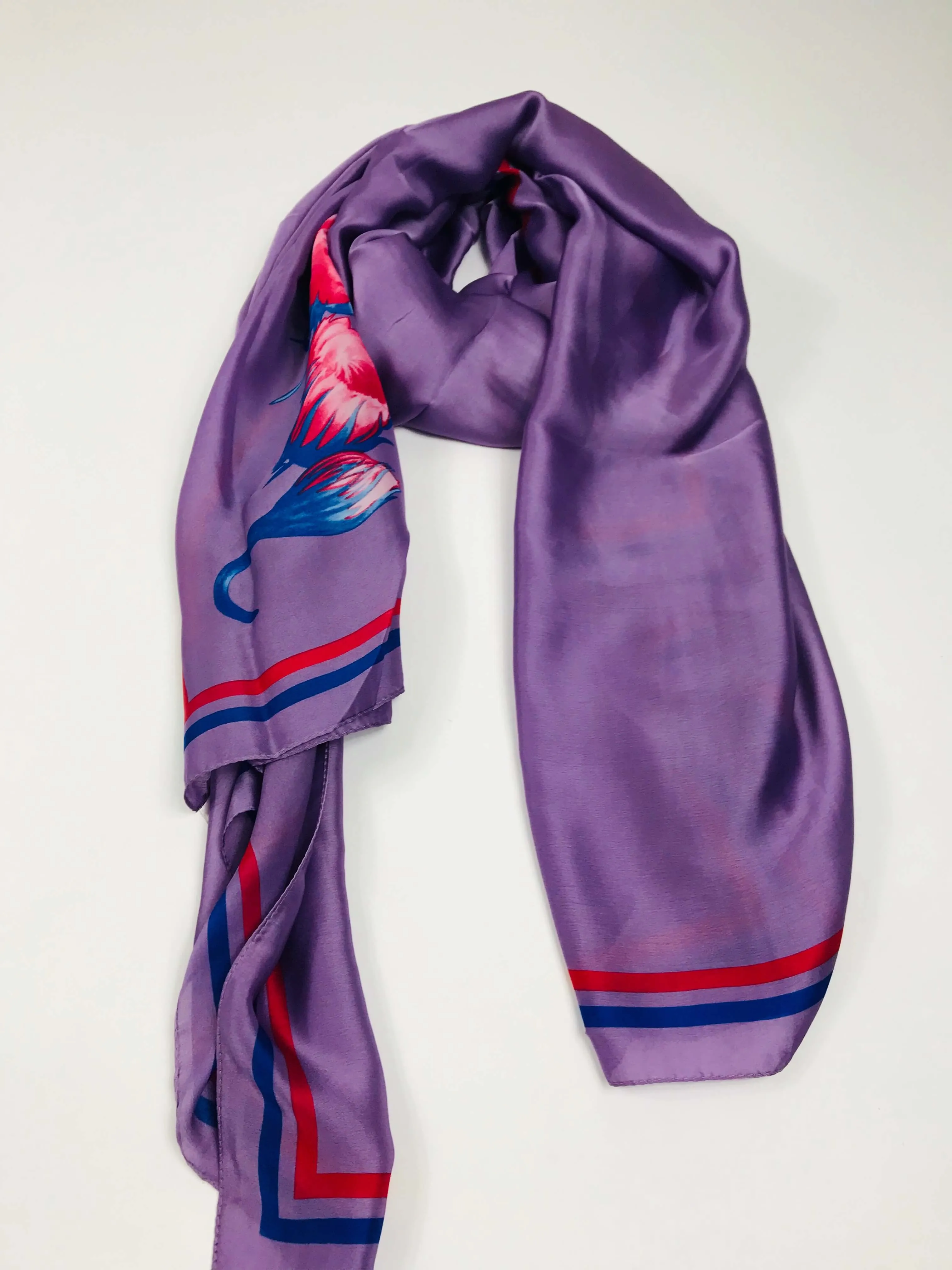 Silk Scarf With Floral Design - Purple