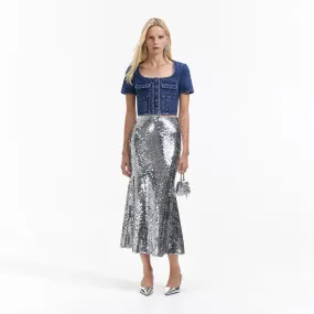 Silver Sequin Maxi Skirt