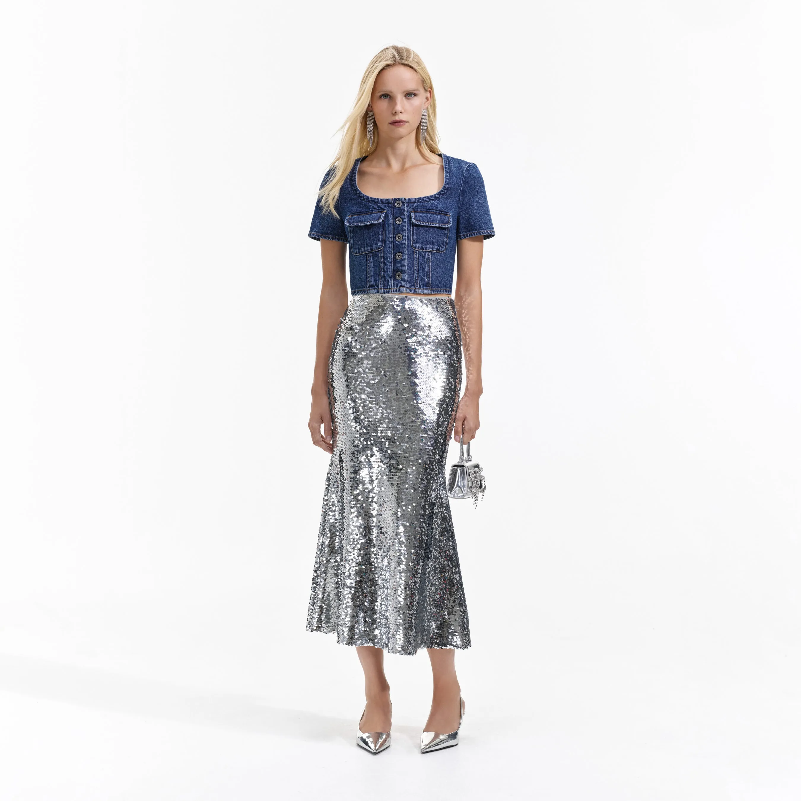 Silver Sequin Maxi Skirt