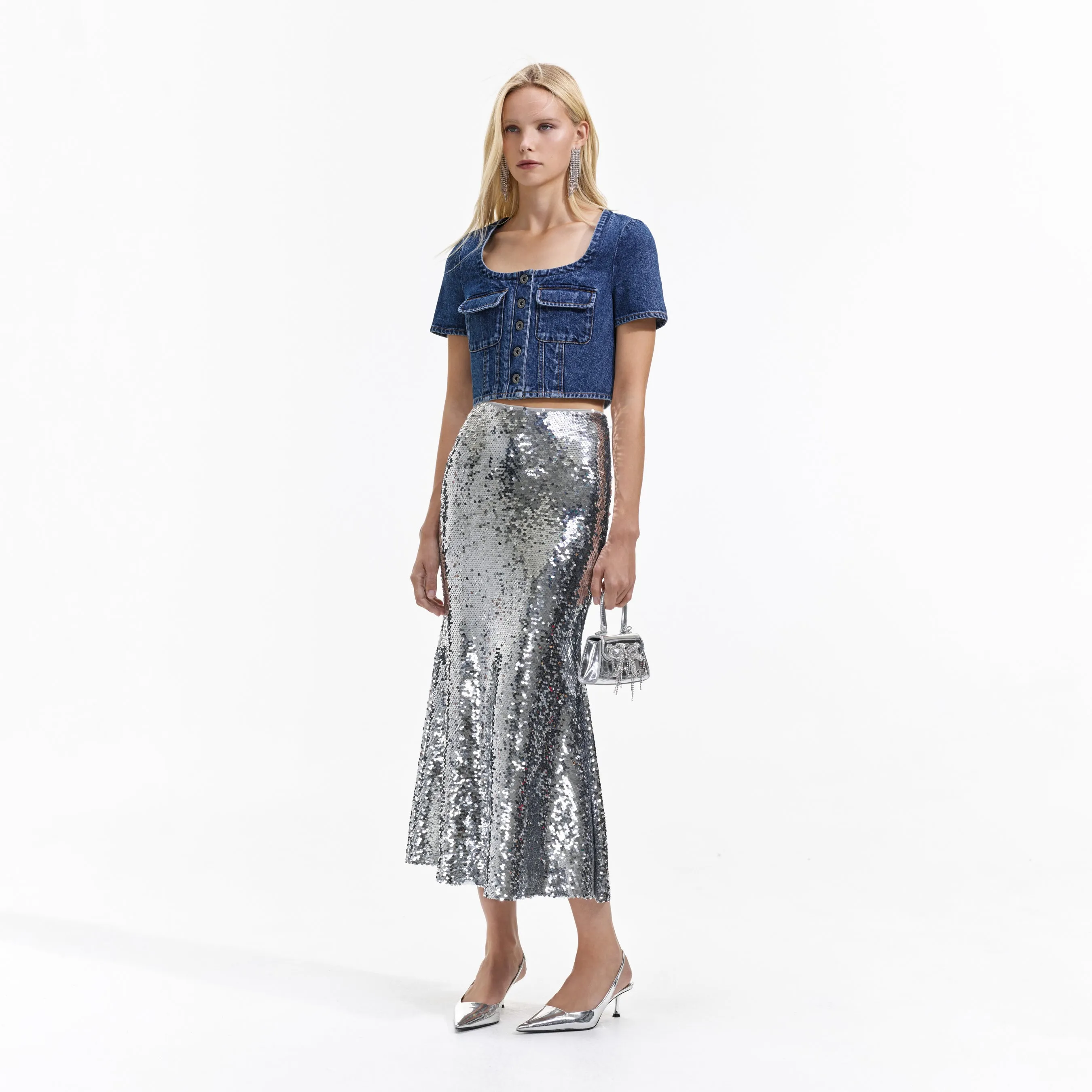 Silver Sequin Maxi Skirt