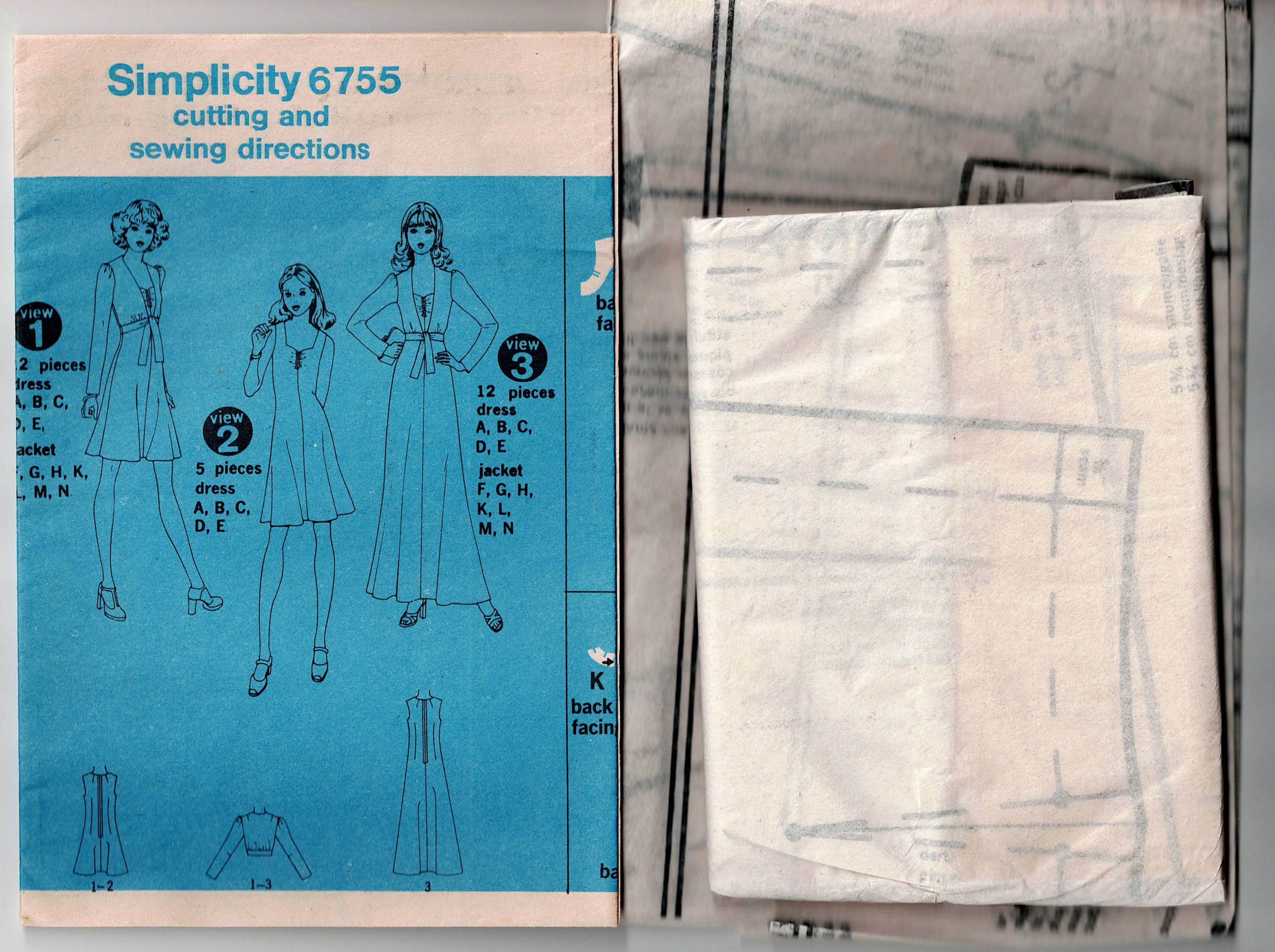 Simplicity 6755 Womens Gathered Bodice Dress & Tie Front Bolero Jacket 1970s Vintage Sewing Pattern Size 14 Bust 36 Inches