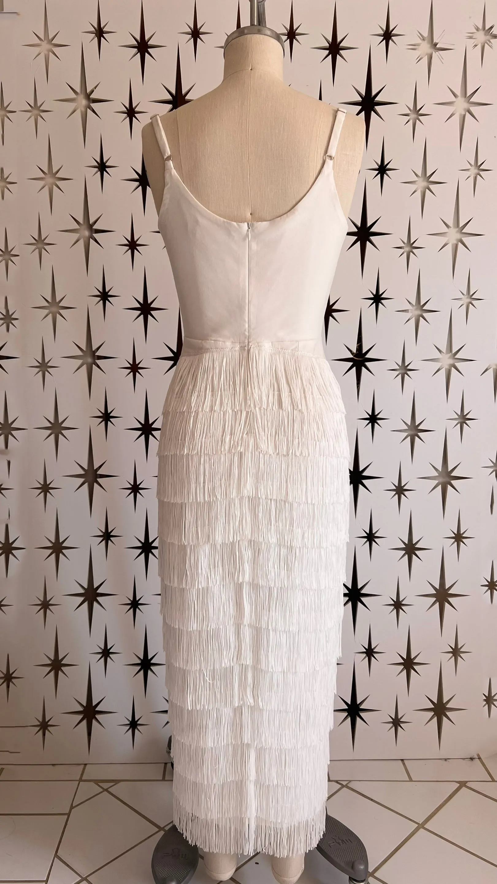 Some Like It Hot MAXI Fringe Dress Cream, Black