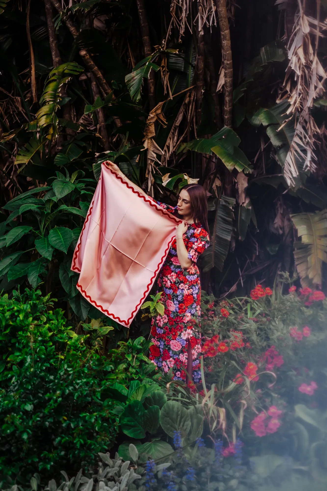 Sophie Macaron/Cherry Silk Scarf - 89x89cm