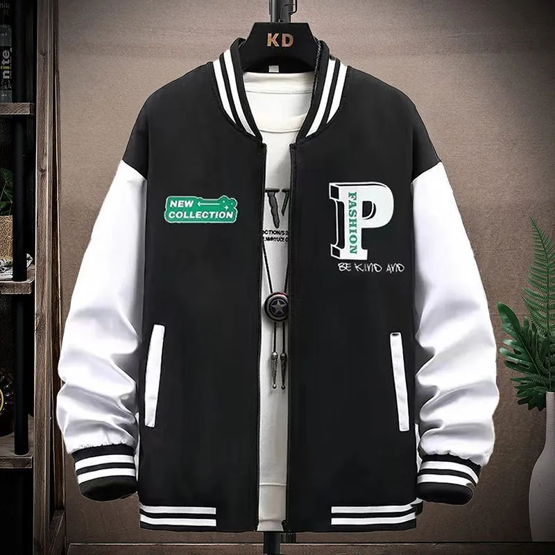 Spring and Autumn Coat Men&#39;s Jacket Baseball Suit Trend Handsome First Senior High School Coat Plus Velvet