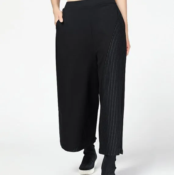 Stripe Black Summer Wide Legs Women Casual Harem Pants HD971318