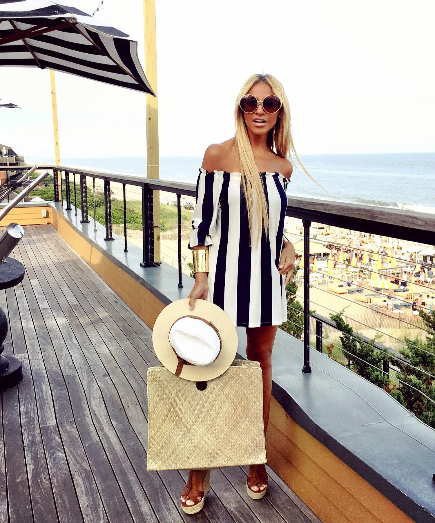 Stripe Off Shoulder Dress - The Ibiza