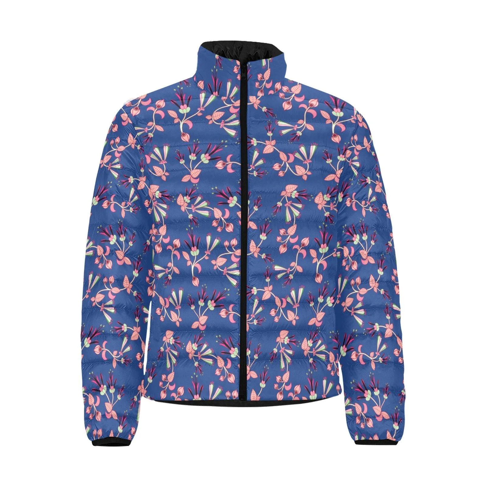 Swift Floral Peach Blue Men's Stand Collar Padded Jacket