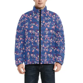 Swift Floral Peach Blue Men's Stand Collar Padded Jacket