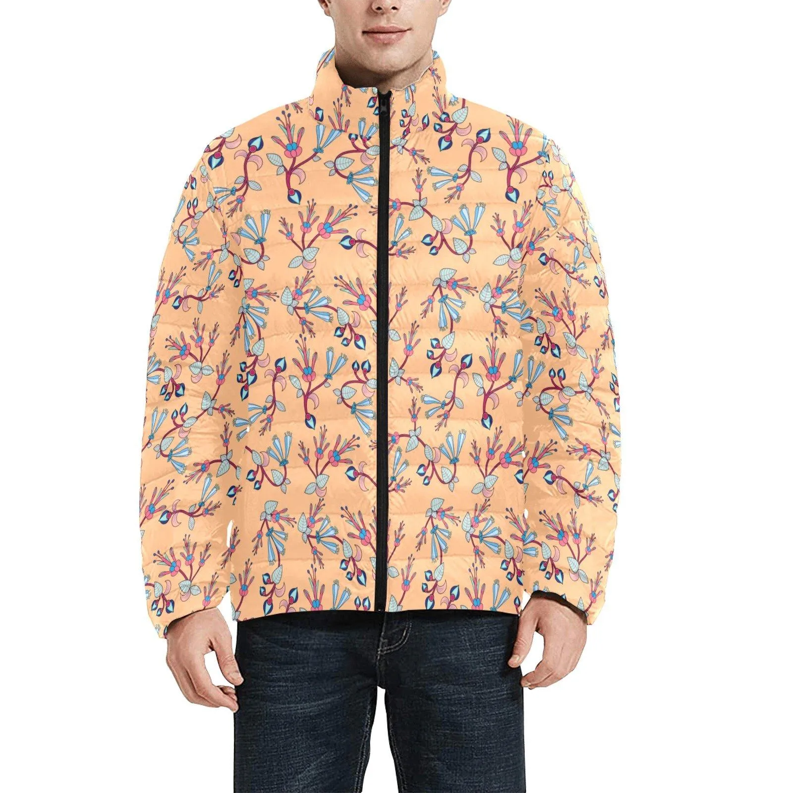 Swift Floral Peache Men's Stand Collar Padded Jacket