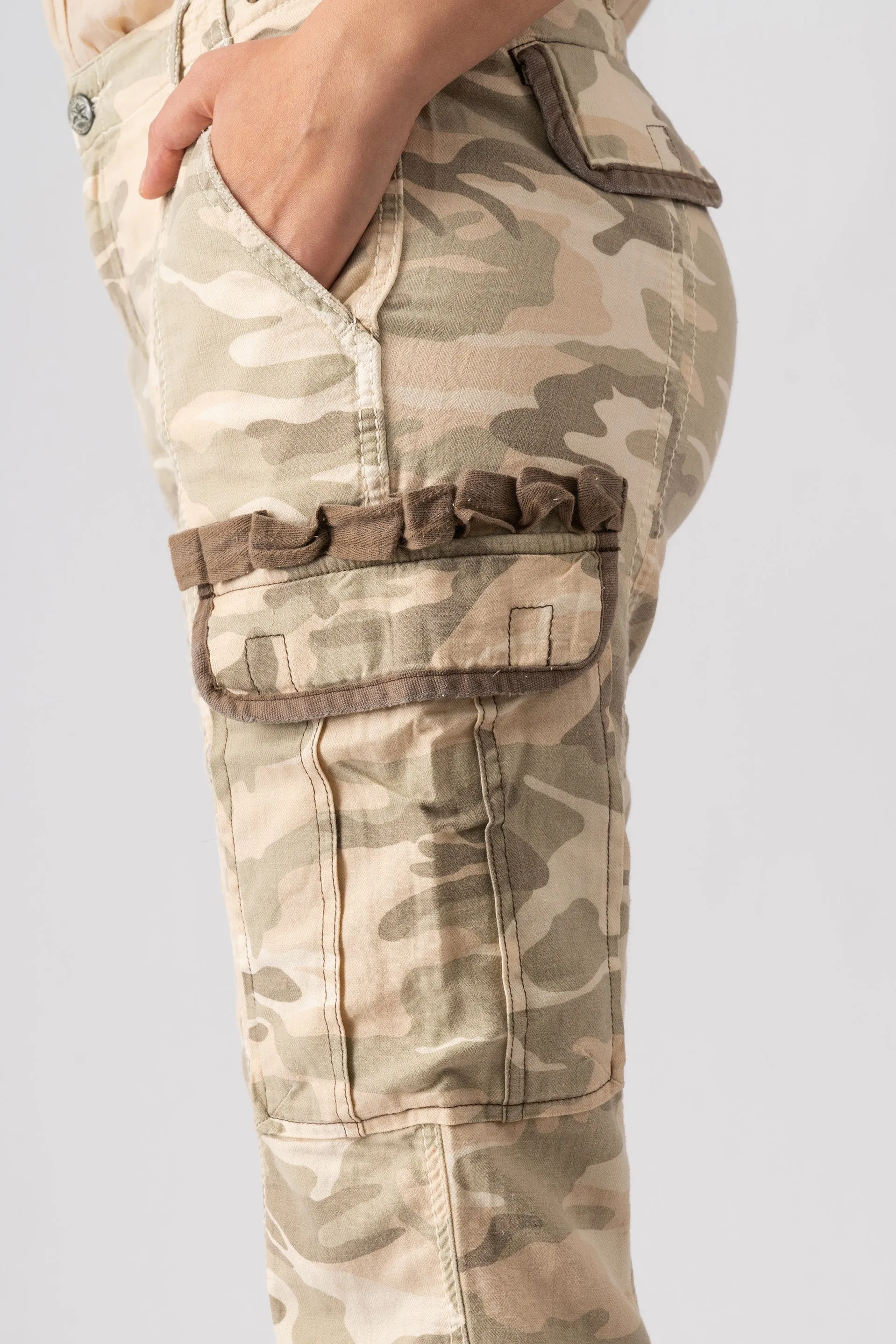 Tencel cargo pants with embroidery in White Camo