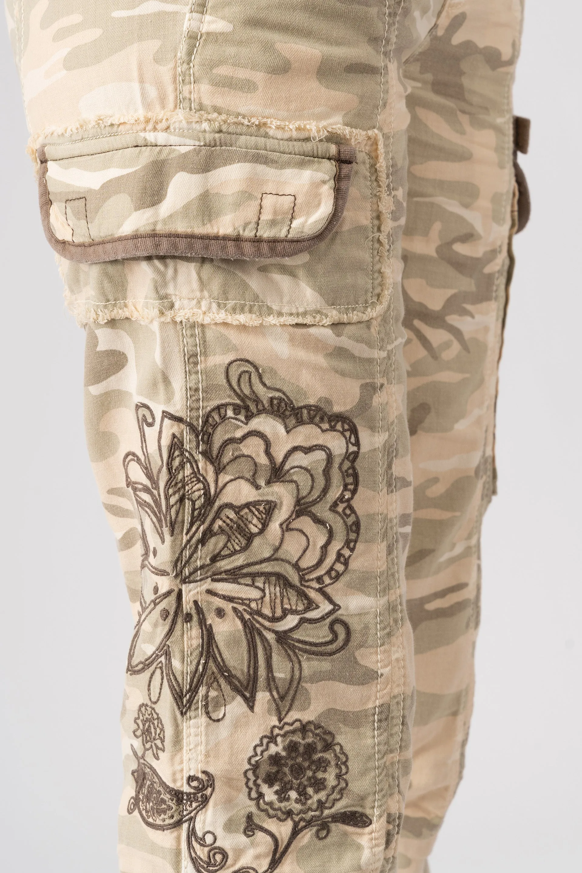 Tencel cargo pants with embroidery in White Camo