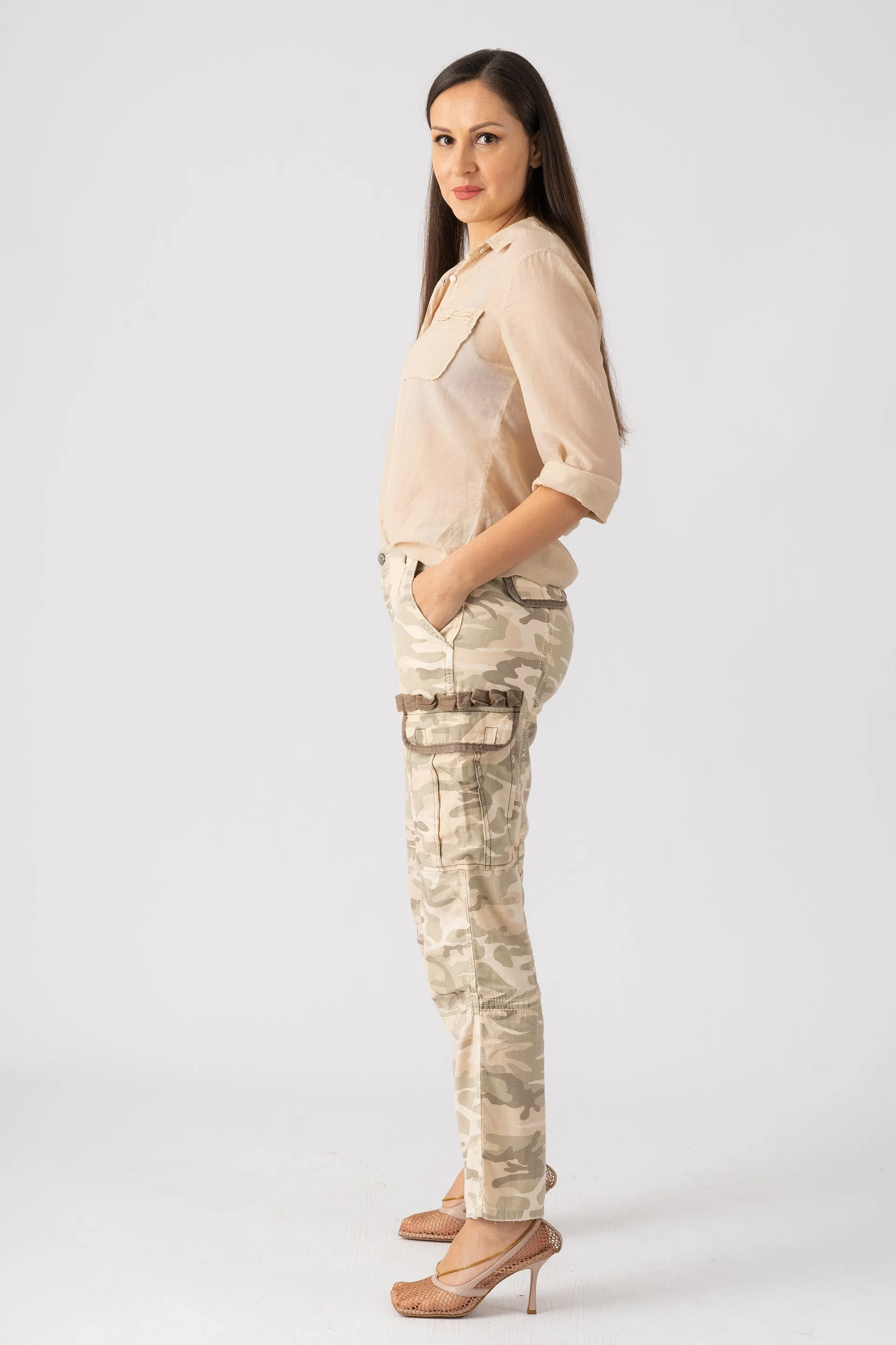 Tencel cargo pants with embroidery in White Camo