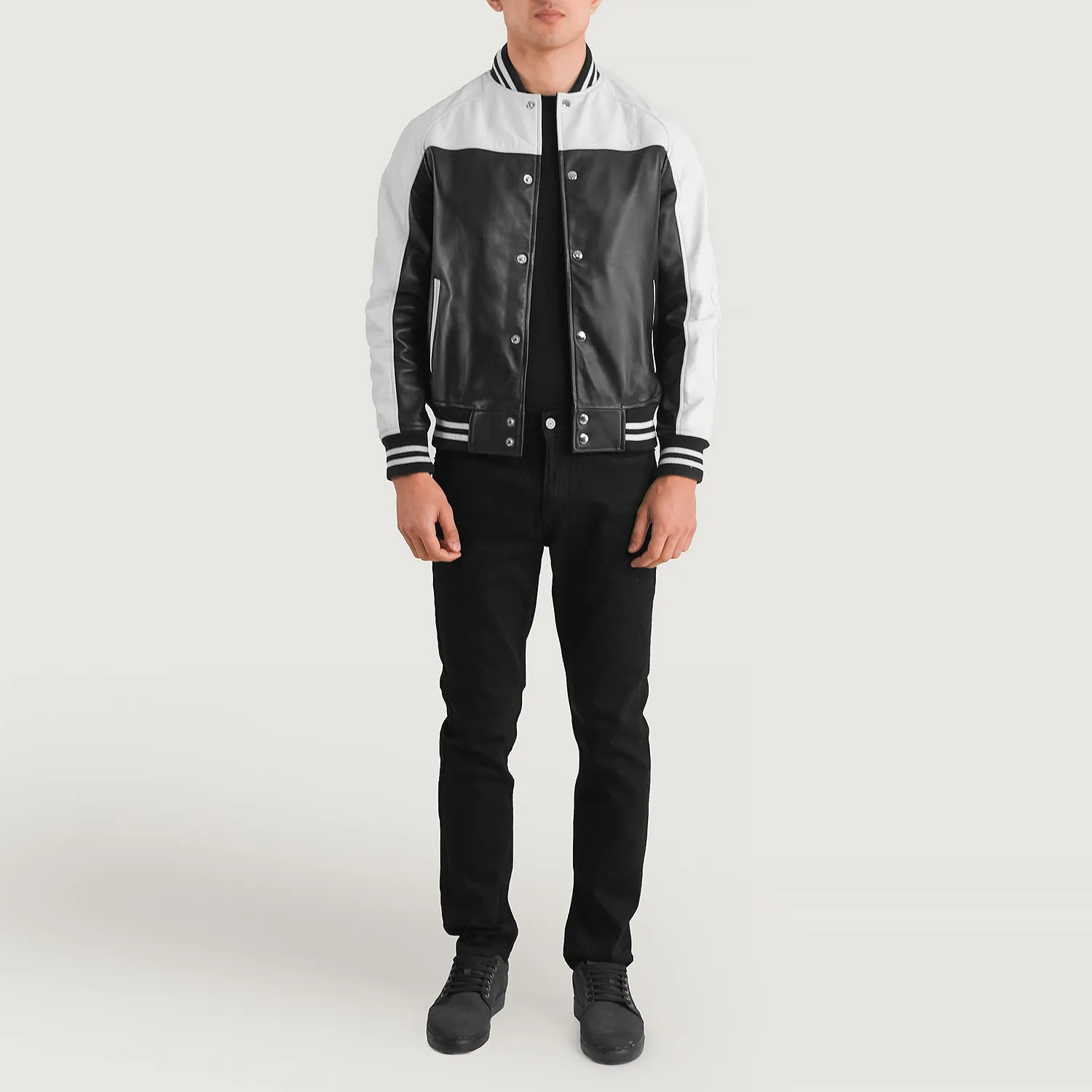 Terrance Black & White Leather Varsity Jacket