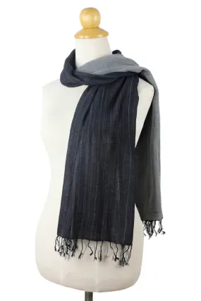 Thai Grey and Black Cotton Scarf - Grey and Black Duo | NOVICA