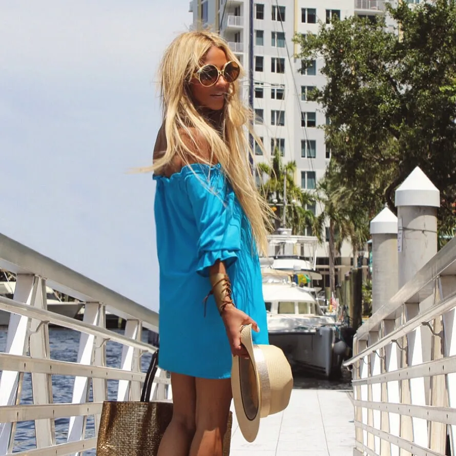 Turquoise Off Shoulder Dress - The Ibiza