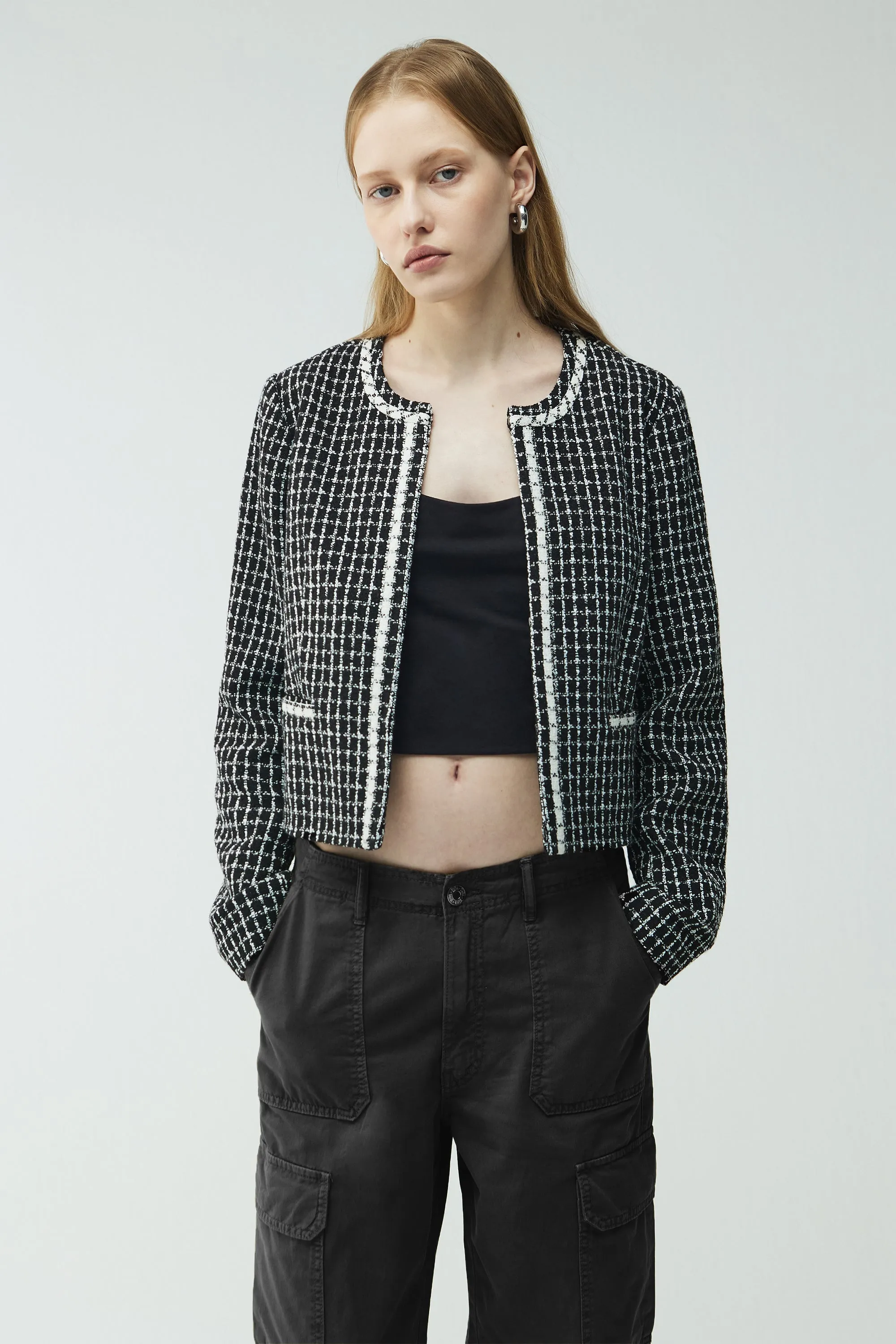 TWEED COLLARLESS BLAZER