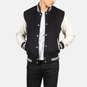 Vaxton Black & White Hybrid Varsity Jacket