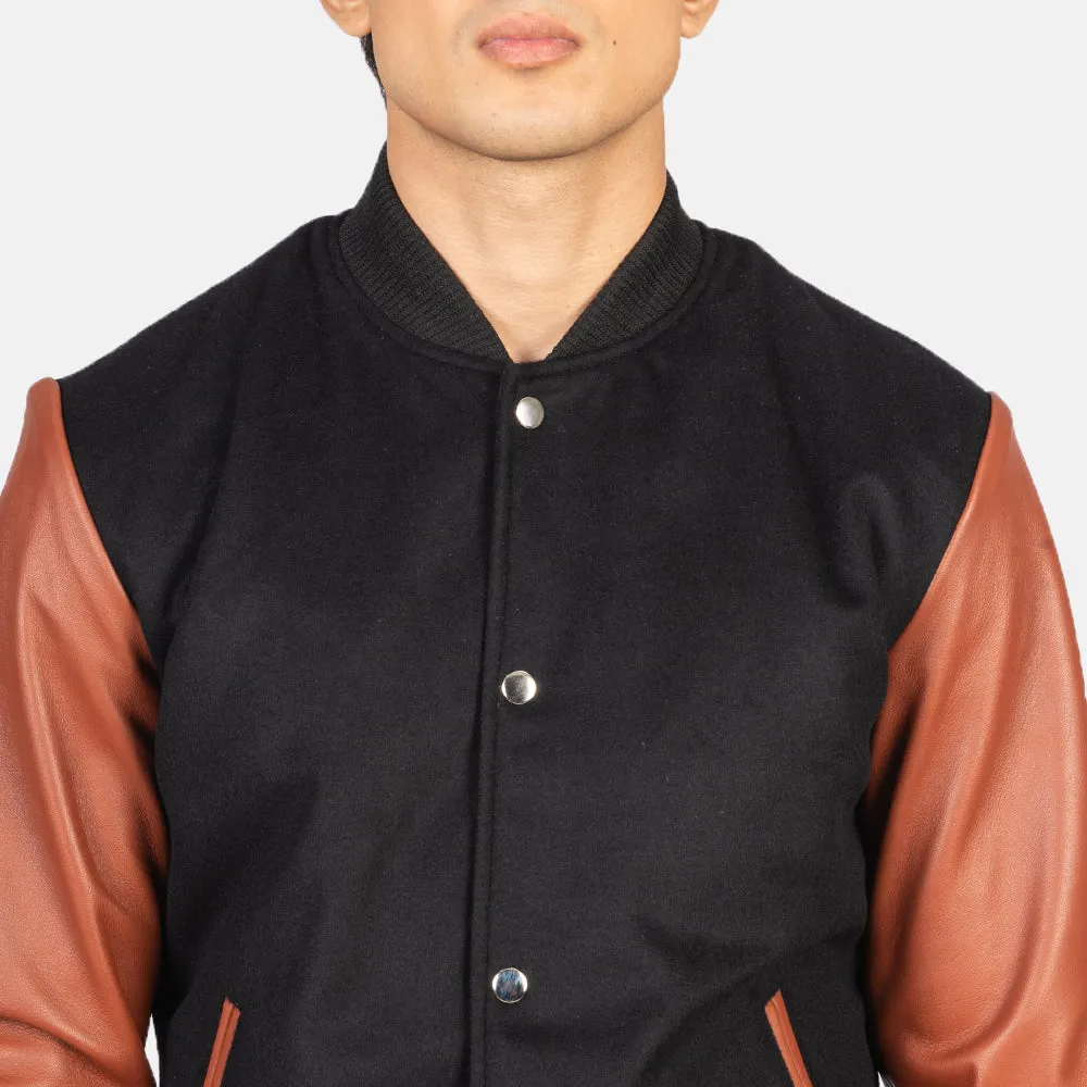 Vaxton Brown Hybrid Varsity Jacket