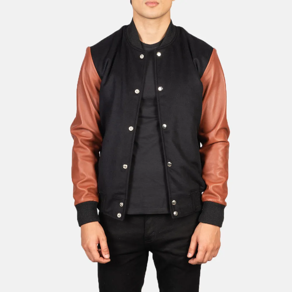 Vaxton Brown Hybrid Varsity Jacket