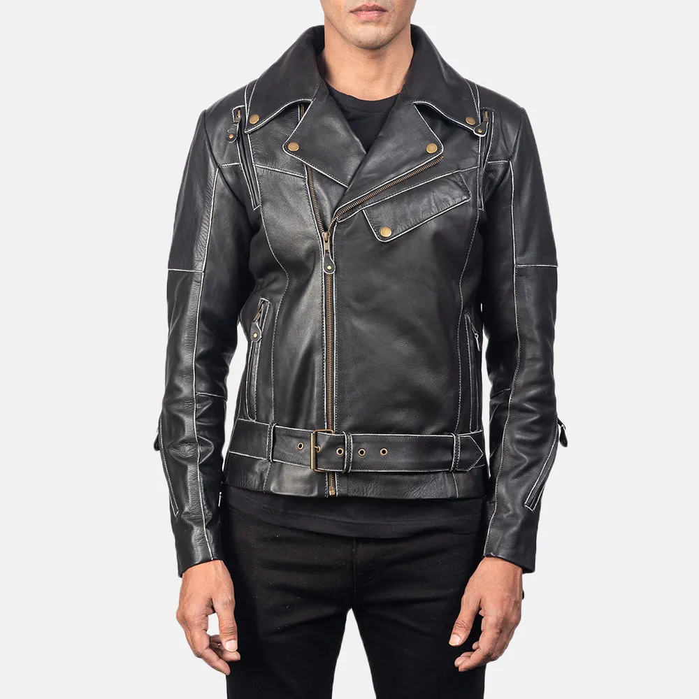 Vincent Black Leather Biker Jacket