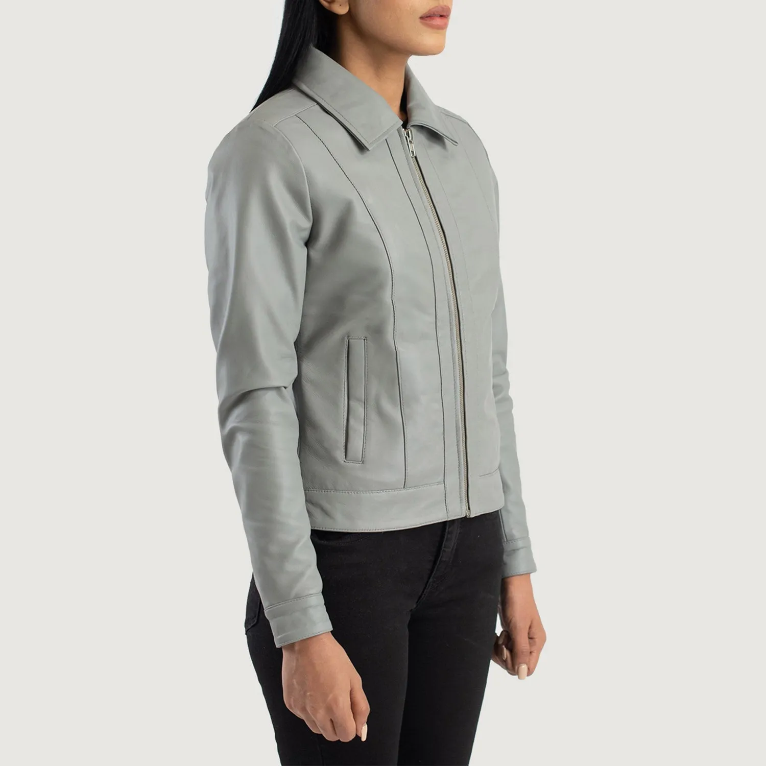 Vixen Grey Classic Collar Leather Jacket