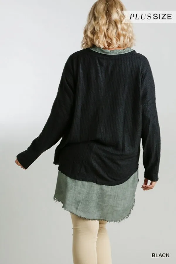 Waffle Knit Cardigan, Black