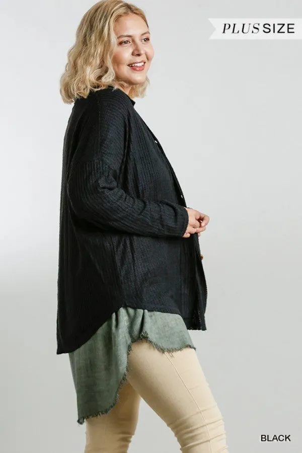 Waffle Knit Cardigan, Black