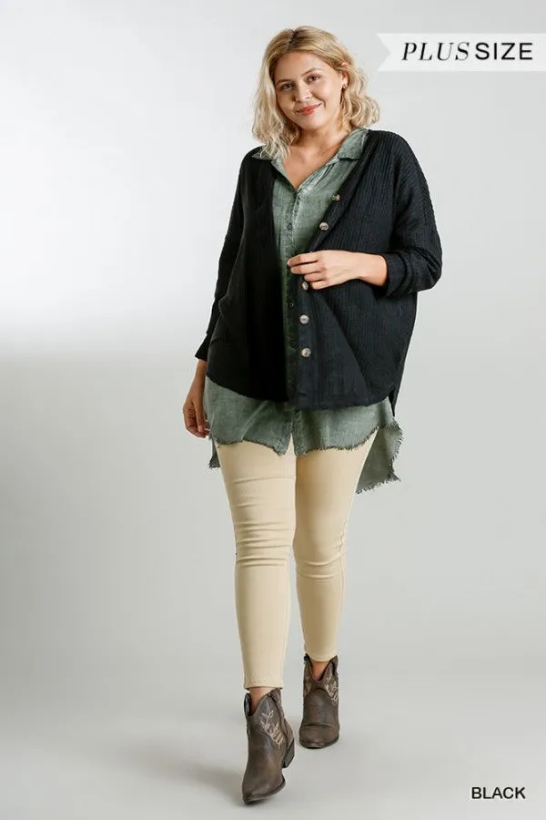 Waffle Knit Cardigan, Black