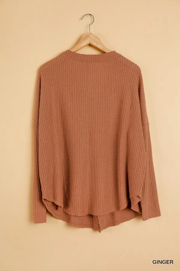 Waffle Knit Cardigan, Ginger