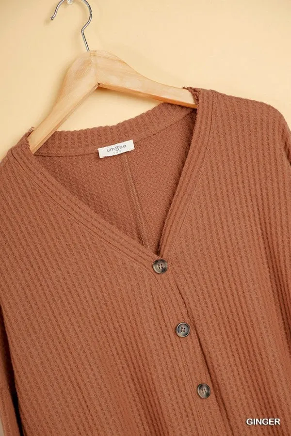 Waffle Knit Cardigan, Ginger