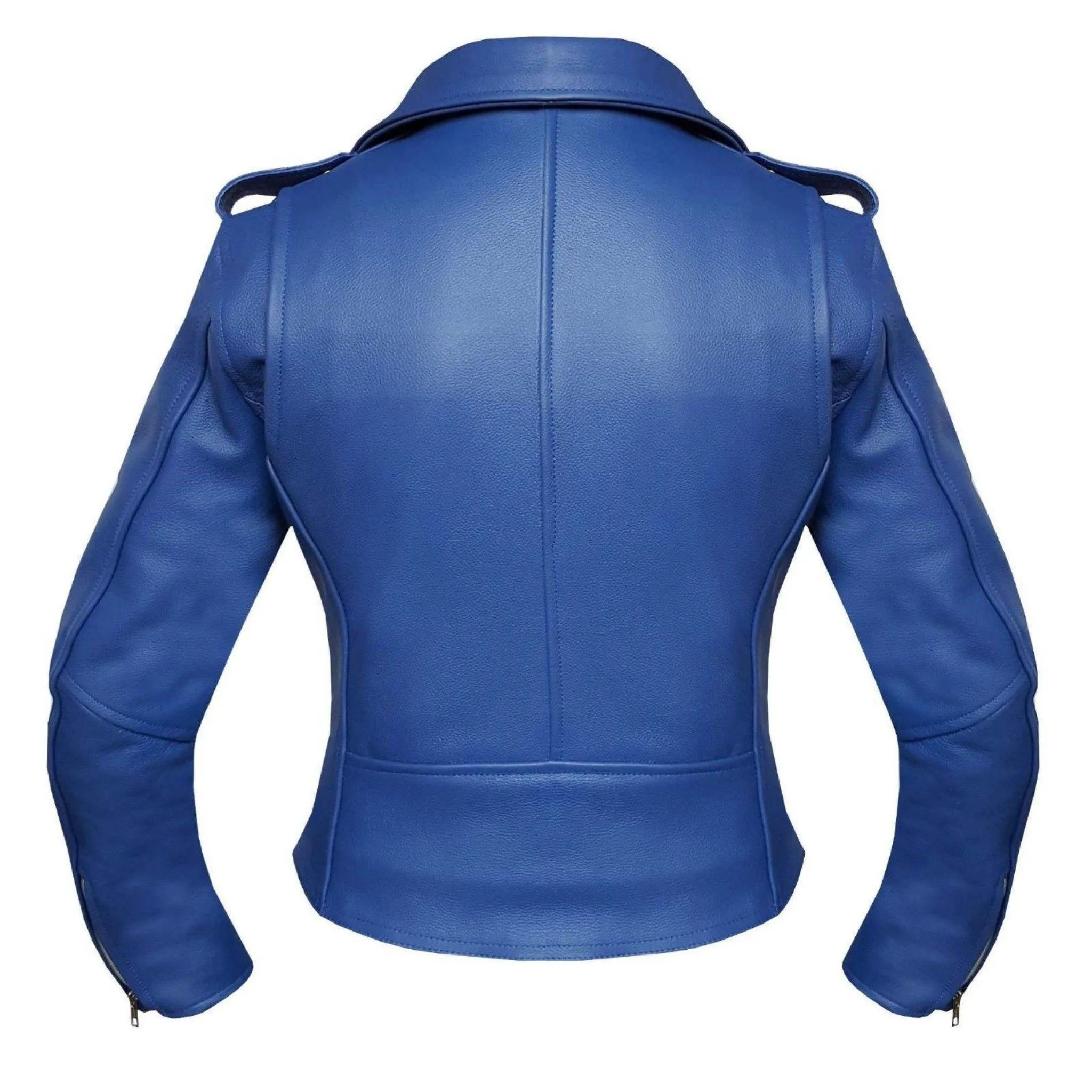 Warrior Gears® Brando Style Ladies Leather Motorcycle Jacket - Blue