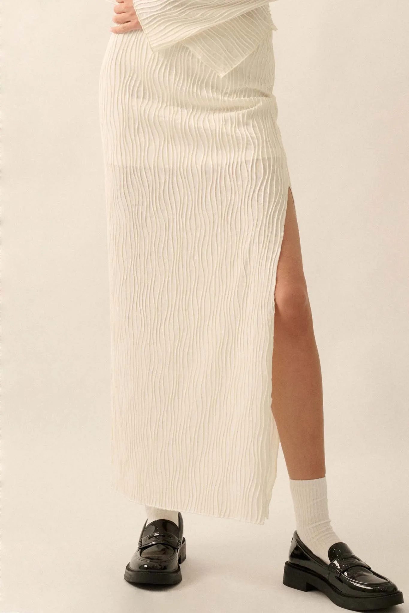 Wherever You Flow Wavy Ribbed-Knit Maxi Skirt