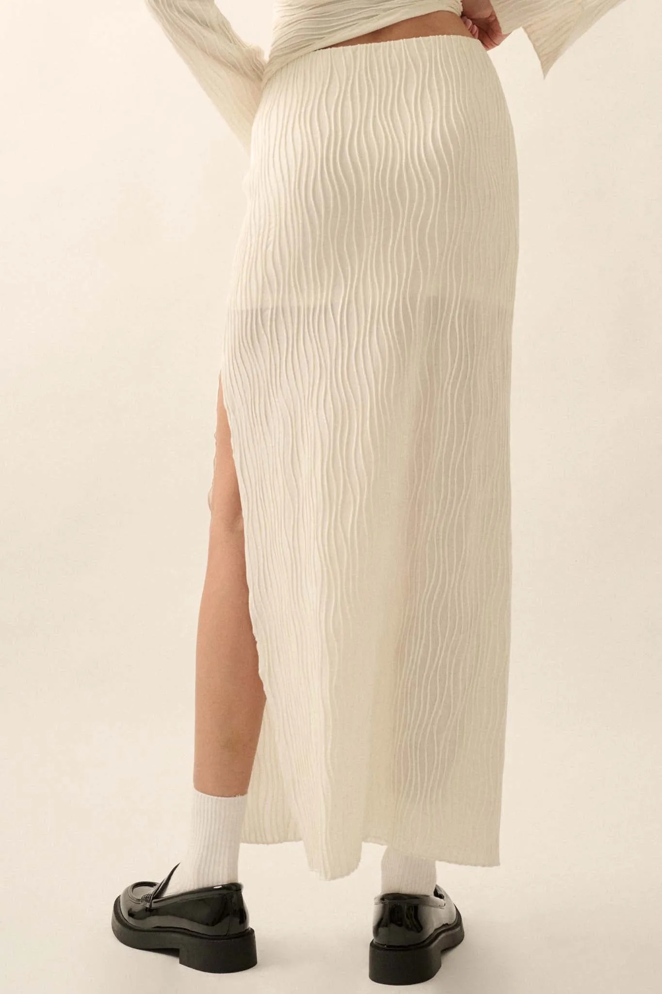 Wherever You Flow Wavy Ribbed-Knit Maxi Skirt