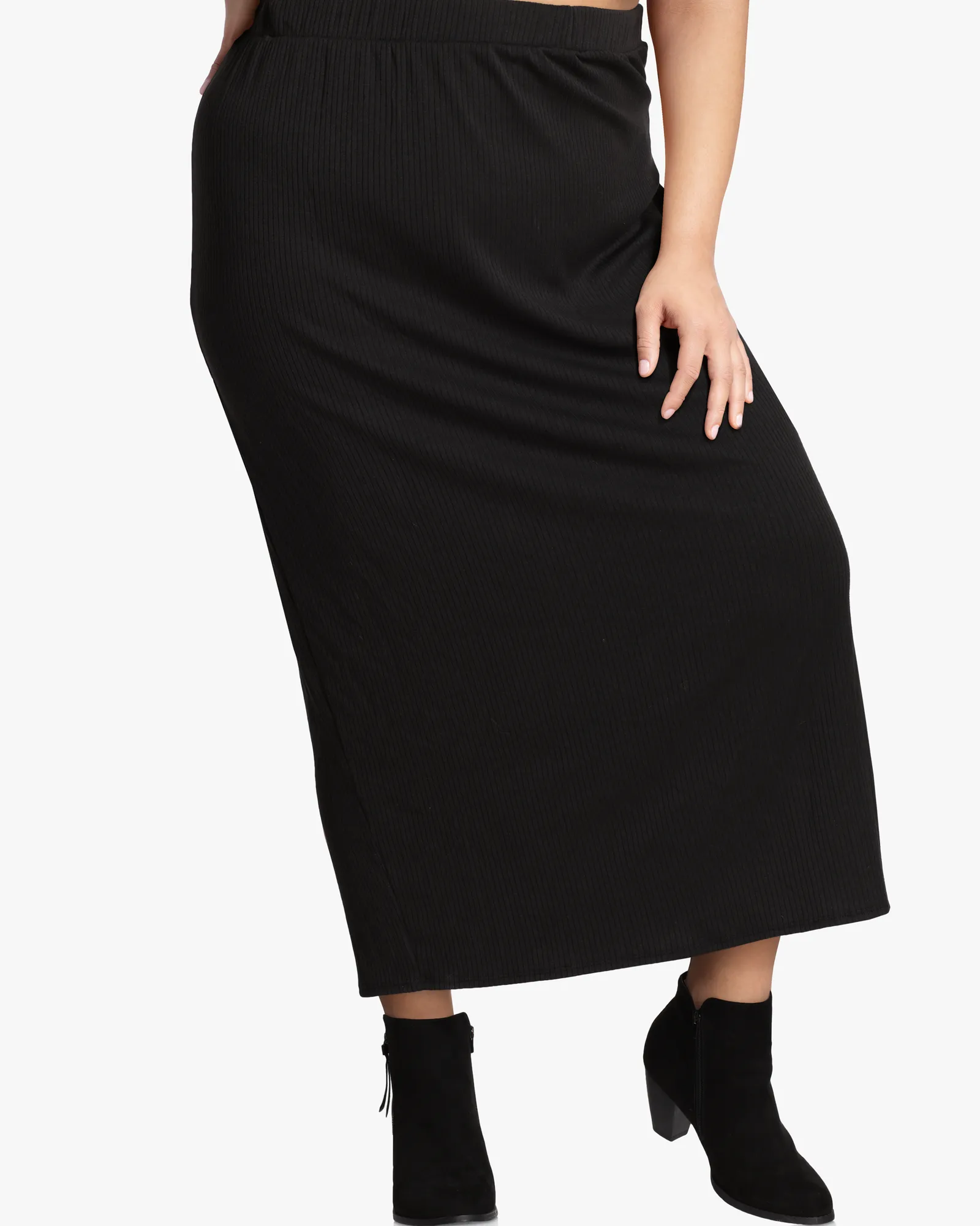 Willow Ribbed Maxi Pencil Skirt | Black / Black