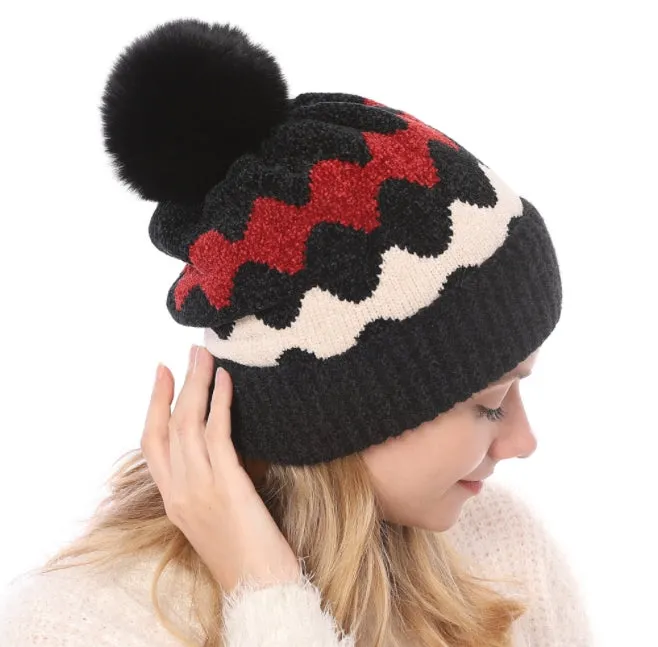 Winter Soft Knit Pom Beanie Fleece Skull Slouch Hat YZP0079